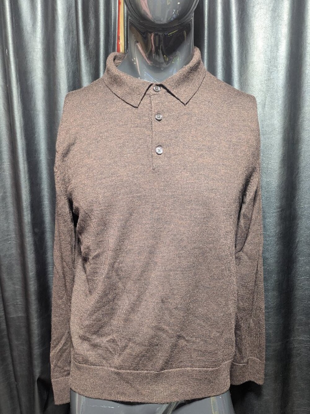 Banana Republic 100% Merino Wool Long Sleeve Polo Sweater Men's Large Brown